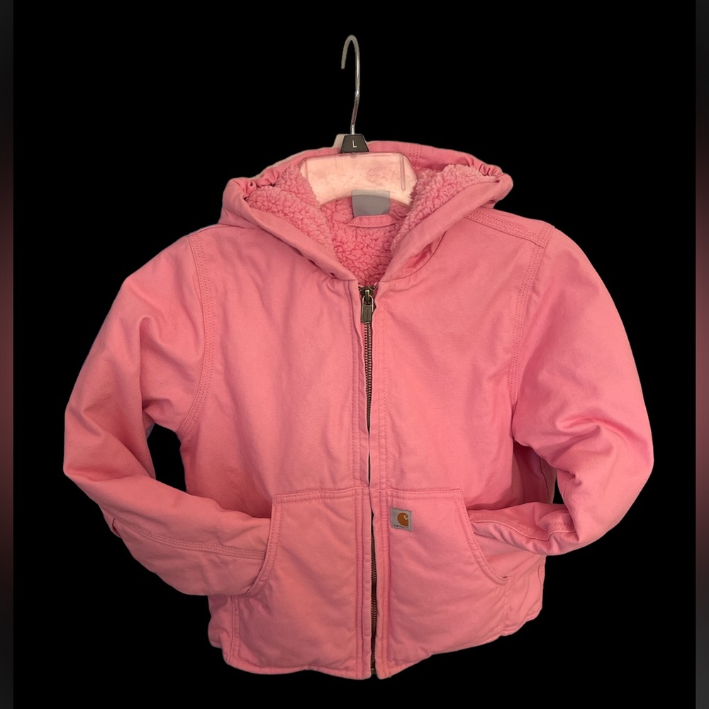 GIRLS' ZIP FRONT CANVAS INSULATED HOODED ACTIVE JAC - Girls Sz SMALL (7-8) EUC!